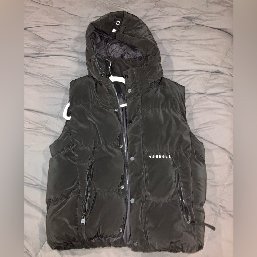 YoungLA Black Hooded Puffer Vest